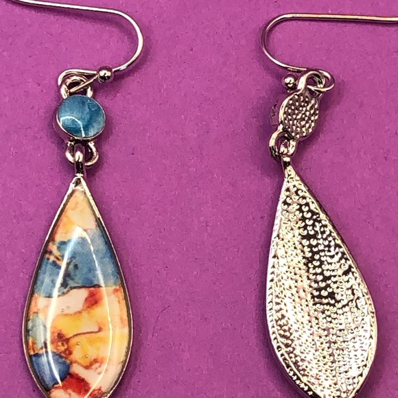 Silver Dangle Turquoise Drop Earrings Ear Hook Women Wedding Jewelry - Picture 3 of 3